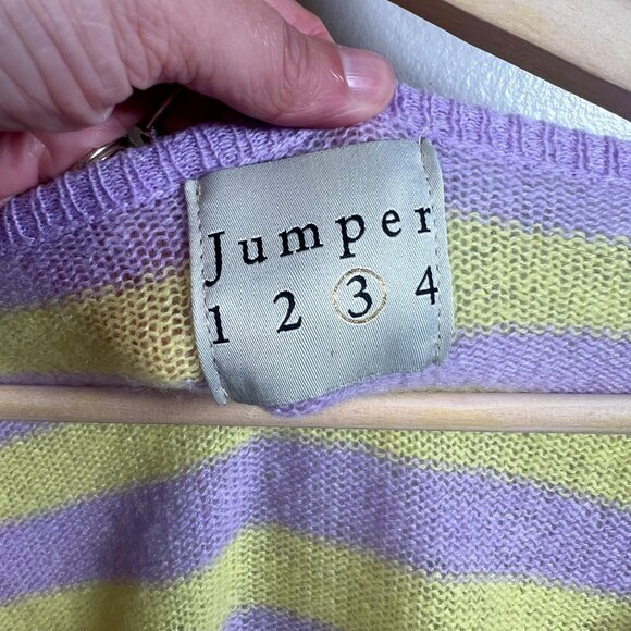Jumper 1234 Cashmere Sweater Size US 8 Stripes V-neck Pullover Boxy Oversized - Picture 3 of 9